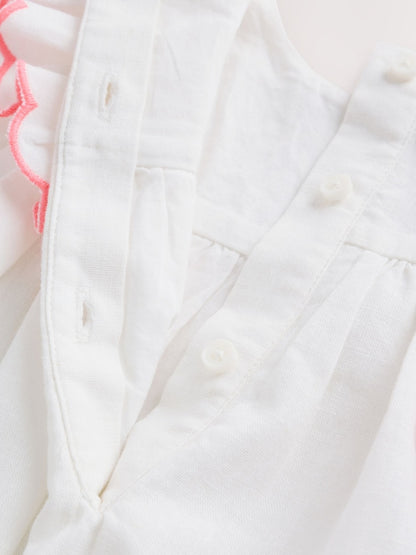 |BabyGirl| Conjunto De Vestido e Calcinha De Tecido Branco Para Bebê (2 peças, de 0 meses a 2 anos)