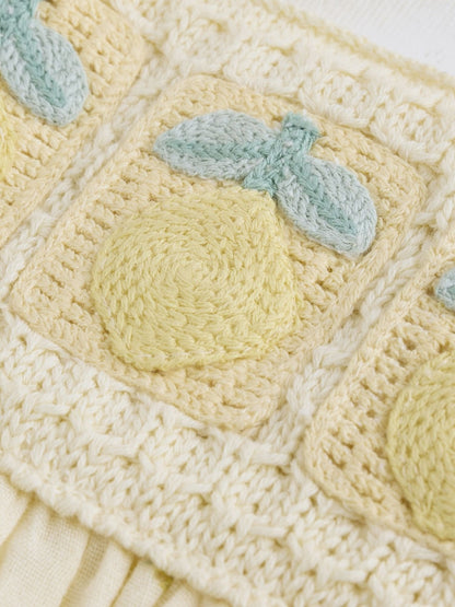 |BabyGirl| Conjunto De 2 Peças Com Jardineira De Crochê e Body (Limão Amarelo) – 0 meses a 2 anos