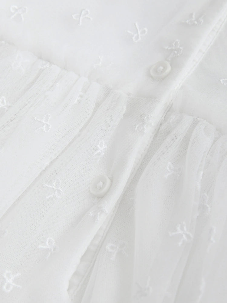 |BabyGirl| Vestido de Tule para Bebê com Laço Branco (0 meses a 2 anos)