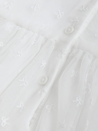 |BabyGirl| Vestido de Tule para Bebê com Laço Branco (0 meses a 2 anos)
