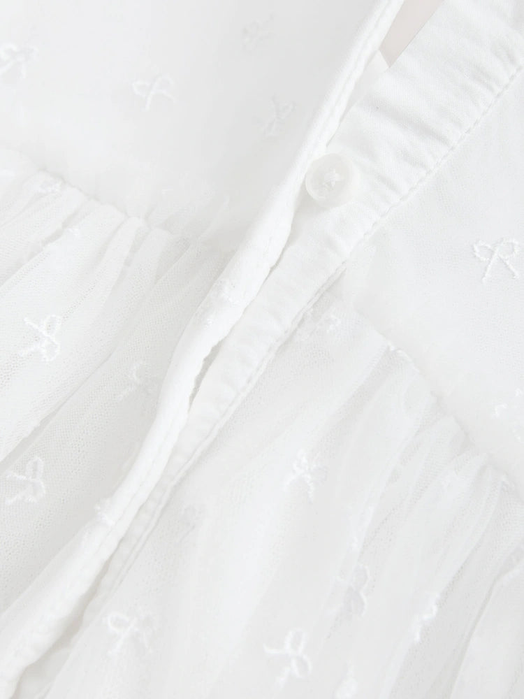 |BabyGirl| Vestido de Tule para Bebê com Laço Branco (0 meses a 2 anos)