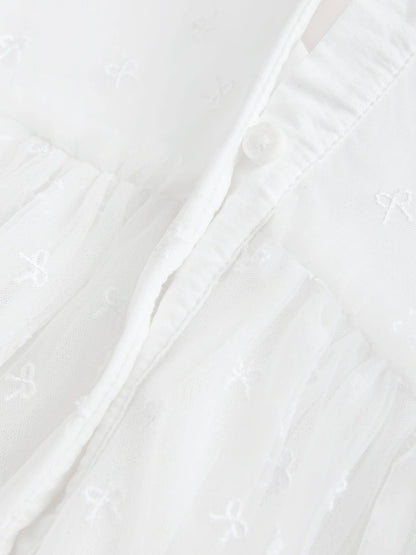 |BabyGirl| Vestido de Tule para Bebê com Laço Branco (0 meses a 2 anos)