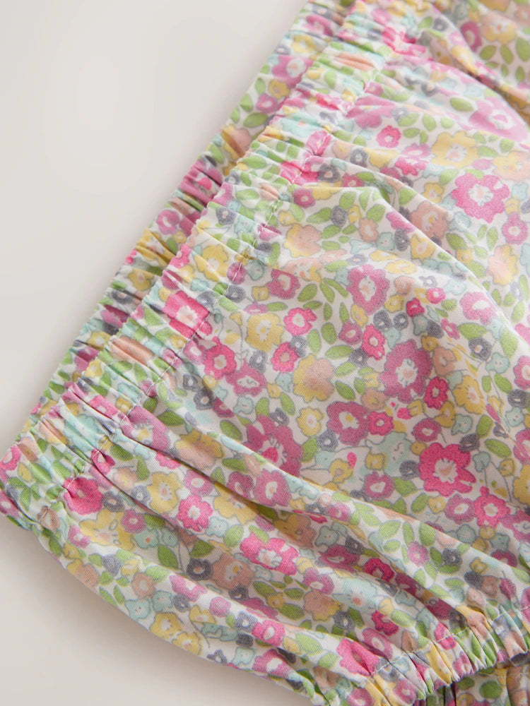 |BabyGirl| Conjunto De Vestido e Calcinha De Bebê Em Tecido Rosa Floral (2 peças, 0 meses a 2 anos)