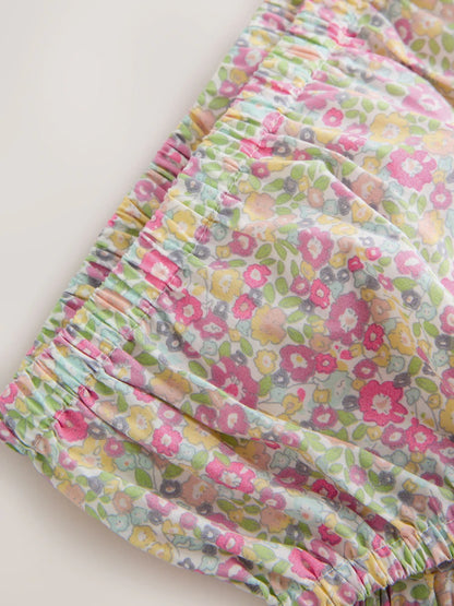 |BabyGirl| Conjunto De Vestido e Calcinha De Bebê Em Tecido Rosa Floral (2 peças, 0 meses a 2 anos)