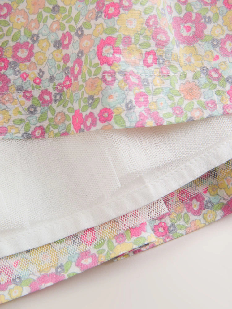 |BabyGirl| Conjunto De Vestido e Calcinha De Bebê Em Tecido Rosa Floral (2 peças, 0 meses a 2 anos)