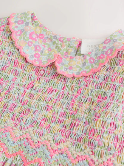 |BabyGirl| Conjunto De Vestido e Calcinha De Bebê Em Tecido Rosa Floral (2 peças, 0 meses a 2 anos)