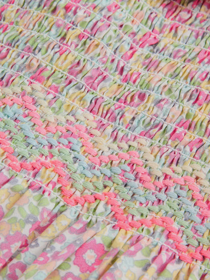 |BabyGirl| Conjunto De Vestido e Calcinha De Bebê Em Tecido Rosa Floral (2 peças, 0 meses a 2 anos)