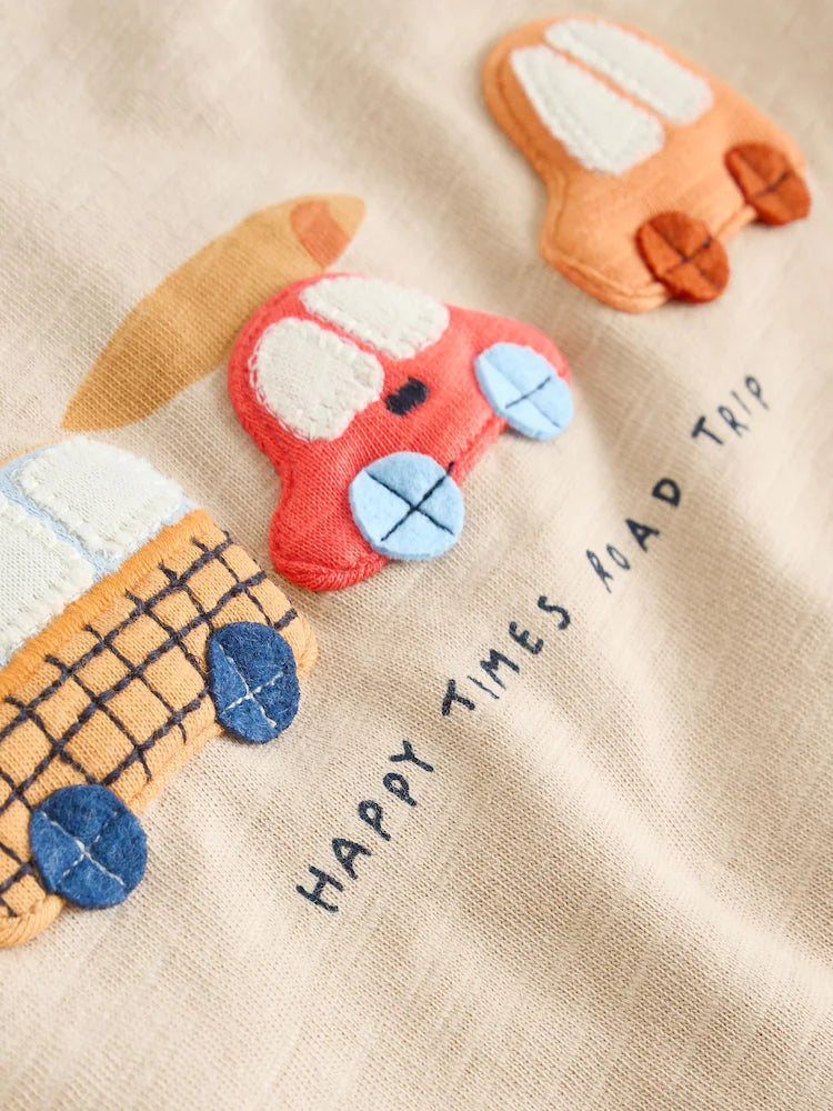 |BabyBoy| Conjunto Infantil Com Blusa e Shorts Estampados Com Carros Laranja (0 meses a 2 anos)