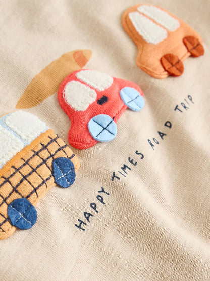 |BabyBoy| Conjunto Infantil Com Blusa e Shorts Estampados Com Carros Laranja (0 meses a 2 anos)