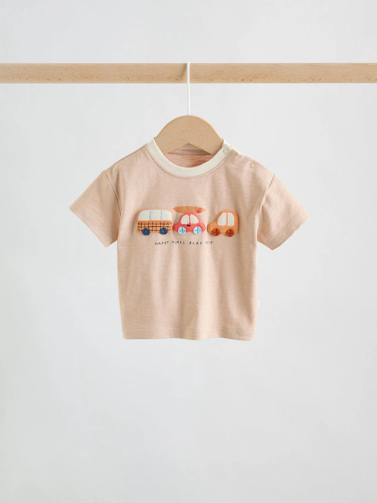 |BabyBoy| Conjunto Infantil Com Blusa e Shorts Estampados Com Carros Laranja (0 meses a 2 anos)