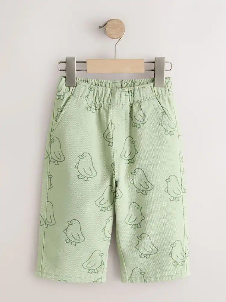 |Girl| Calças Largas Com Estampa De Patinhos Verdes (3 meses a 7 anos)
