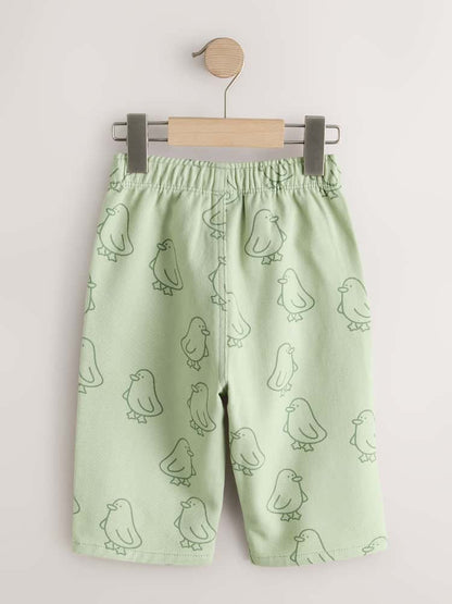 |Girl| Calças Largas Com Estampa De Patinhos Verdes (3 meses a 7 anos)