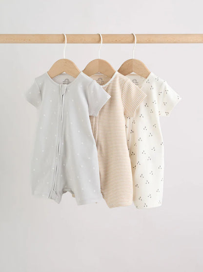 |BabyBoy| Conjunto De 3 Macacões Para Bebê Nas Cores Bege e Branco (0 meses a 3 anos)