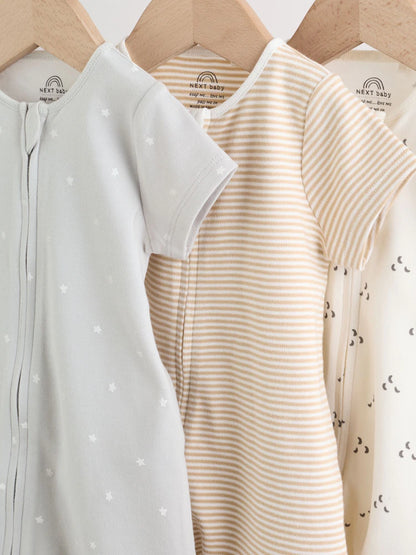 |BabyBoy| Conjunto De 3 Macacões Para Bebê Nas Cores Bege e Branco (0 meses a 3 anos)