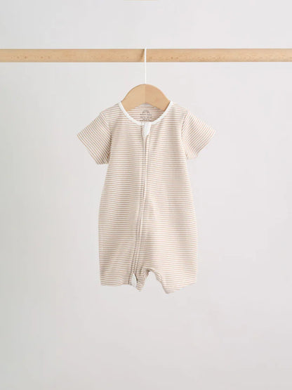 |BabyBoy| Conjunto De 3 Macacões Para Bebê Nas Cores Bege e Branco (0 meses a 3 anos)