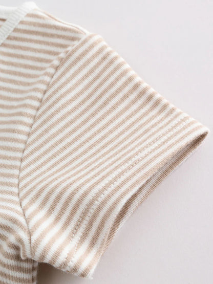 |BabyBoy| Conjunto De 3 Macacões Para Bebê Nas Cores Bege e Branco (0 meses a 3 anos)