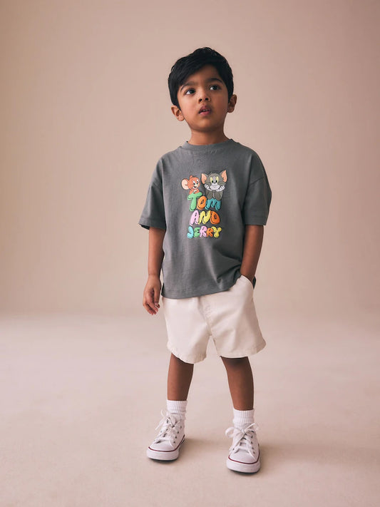 |Boy| Camiseta Cinza Carvão Tom e Jerry (3 meses a 8 anos)