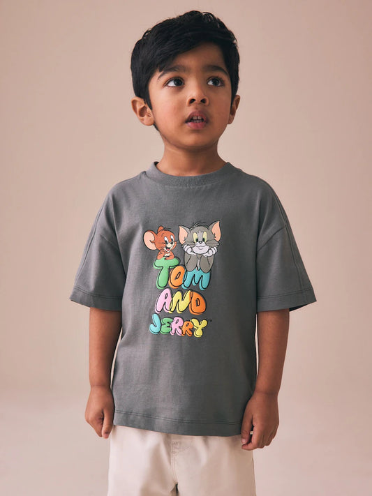 |Boy| Camiseta Cinza Carvão Tom e Jerry (3 meses a 8 anos)