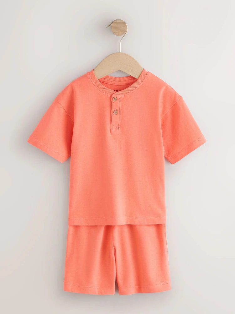 |Boy| Conjunto Com 3 Pijamas Curtos Lisos Em Tons Pastel Azul/Verde/Laranja (9 meses a 10 anos)