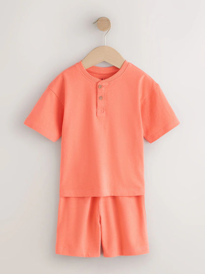 |Boy| Conjunto Com 3 Pijamas Curtos Lisos Em Tons Pastel Azul/Verde/Laranja (9 meses a 10 anos)