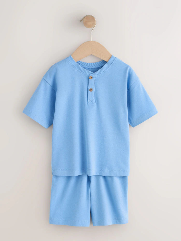 |Boy| Conjunto Com 3 Pijamas Curtos Lisos Em Tons Pastel Azul/Verde/Laranja (9 meses a 10 anos)