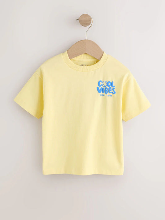 |Boy| Camiseta De Manga Curta Azul Com Estampa "Cool Vibes" (3 meses a 7 anos)
