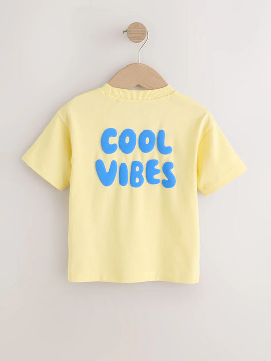 |Boy| Camiseta De Manga Curta Azul Com Estampa "Cool Vibes" (3 meses a 7 anos)