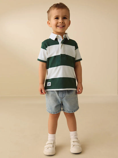 |Boy| Camisa Polo De Rugby De Manga Curta Verde/Branca (3 meses a 7 anos)