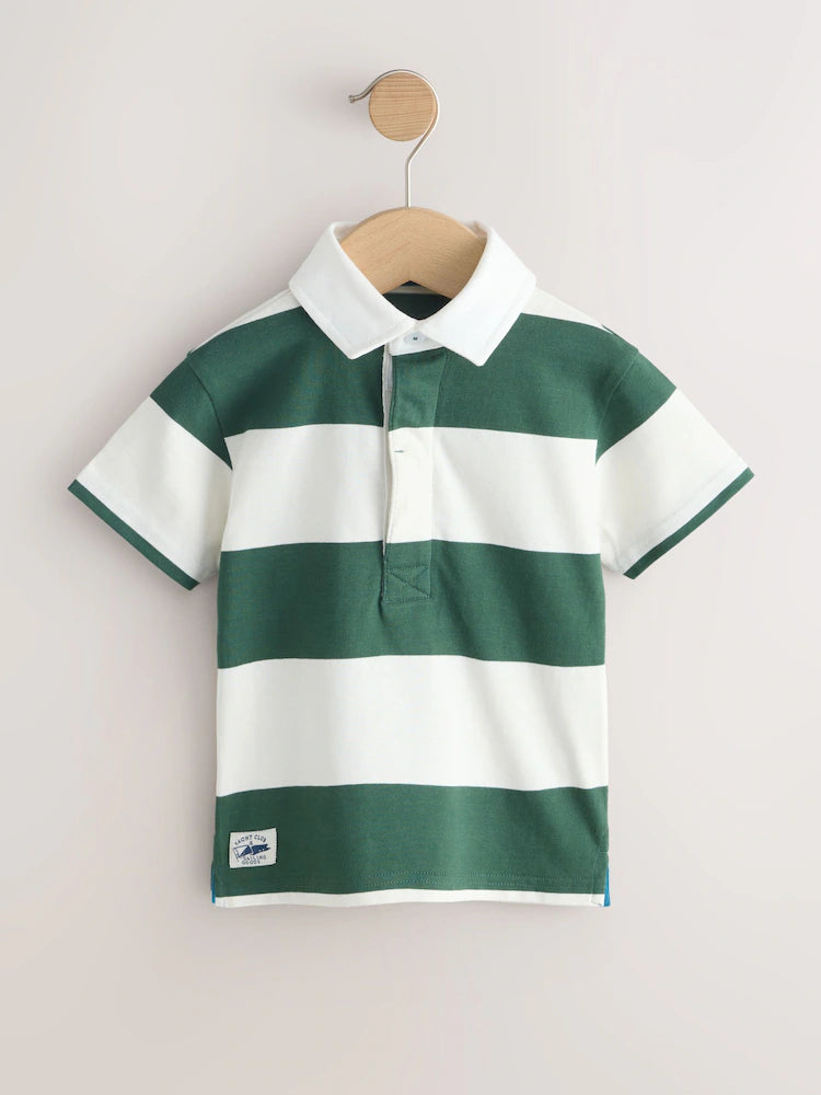 |Boy| Camisa Polo De Rugby De Manga Curta Verde/Branca (3 meses a 7 anos)