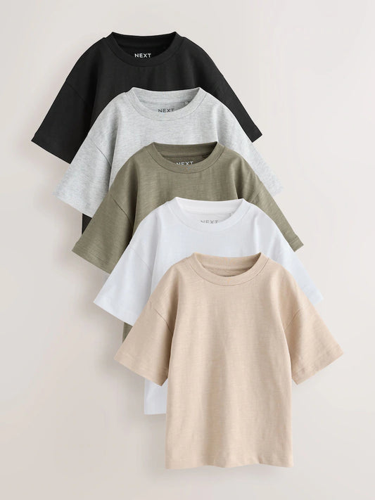 |Boy| Pacote Com 5 Camisetas De Manga Curta Nas Cores Preto/Cinza/Bege/Verde/Branco (3 meses a 7 anos)