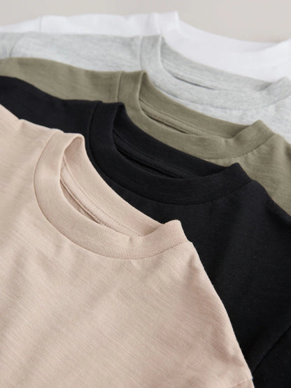 |Boy| Pacote Com 5 Camisetas De Manga Curta Nas Cores Preto/Cinza/Bege/Verde/Branco (3 meses a 7 anos)