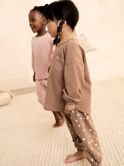 |Girl| Kit Com 3 Pijamas Estilo Jogger Rosa/Cinza (9 meses a 12 anos)