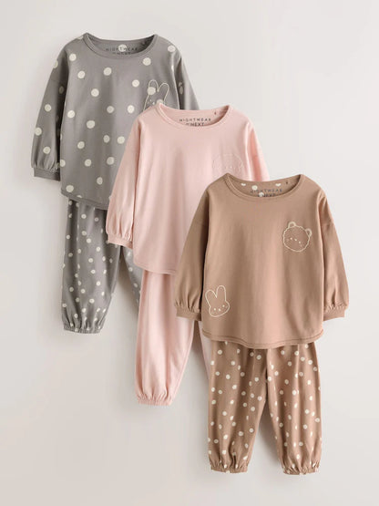|Girl| Kit Com 3 Pijamas Estilo Jogger Rosa/Cinza (9 meses a 12 anos)