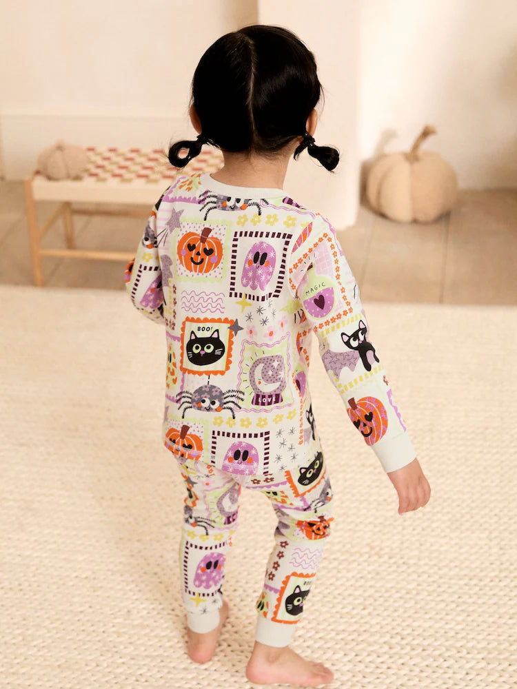 |Girl| Pijama Aconchegante de Patchwork Multicolorido com Personagens de Halloween (9 meses a 12 anos)