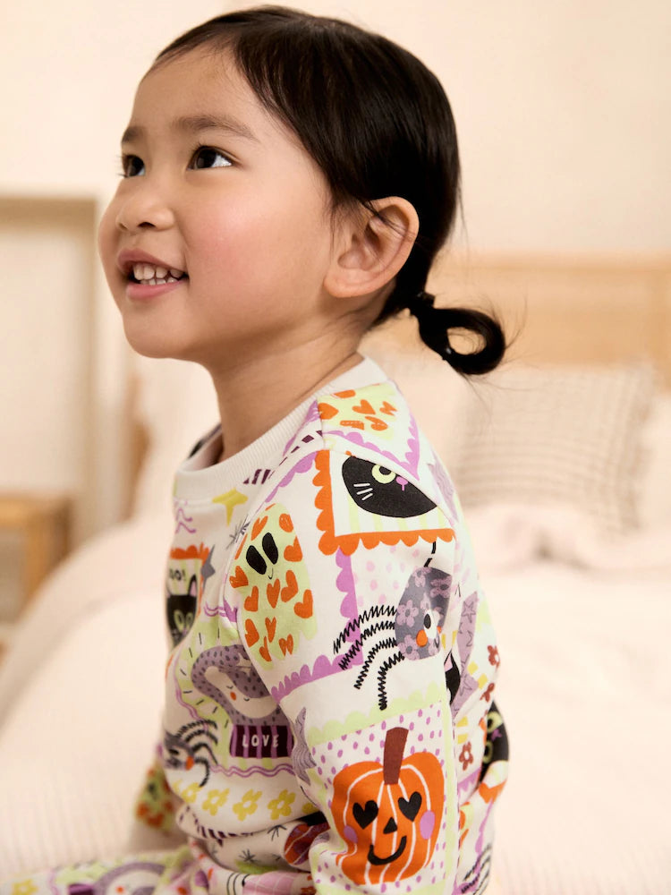 |Girl| Pijama Aconchegante de Patchwork Multicolorido com Personagens de Halloween (9 meses a 12 anos)