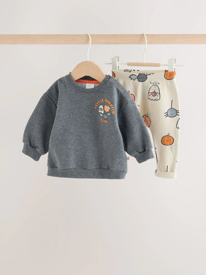 |BabyBoy| Conjunto de Moletom e Legging com Estampa de Personagem de Halloween (Cinza-Chumbo) – Bebê (0 meses a 2 anos)