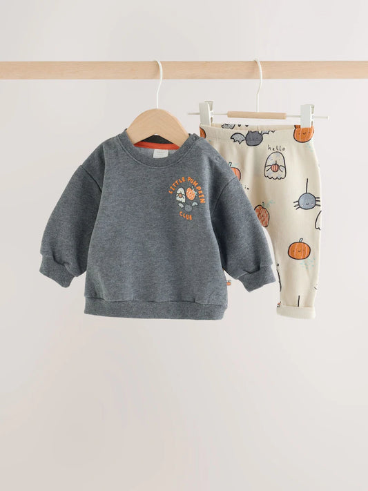 |BabyBoy| Conjunto de Moletom e Legging com Estampa de Personagem de Halloween (Cinza-Chumbo) – Bebê (0 meses a 2 anos)
