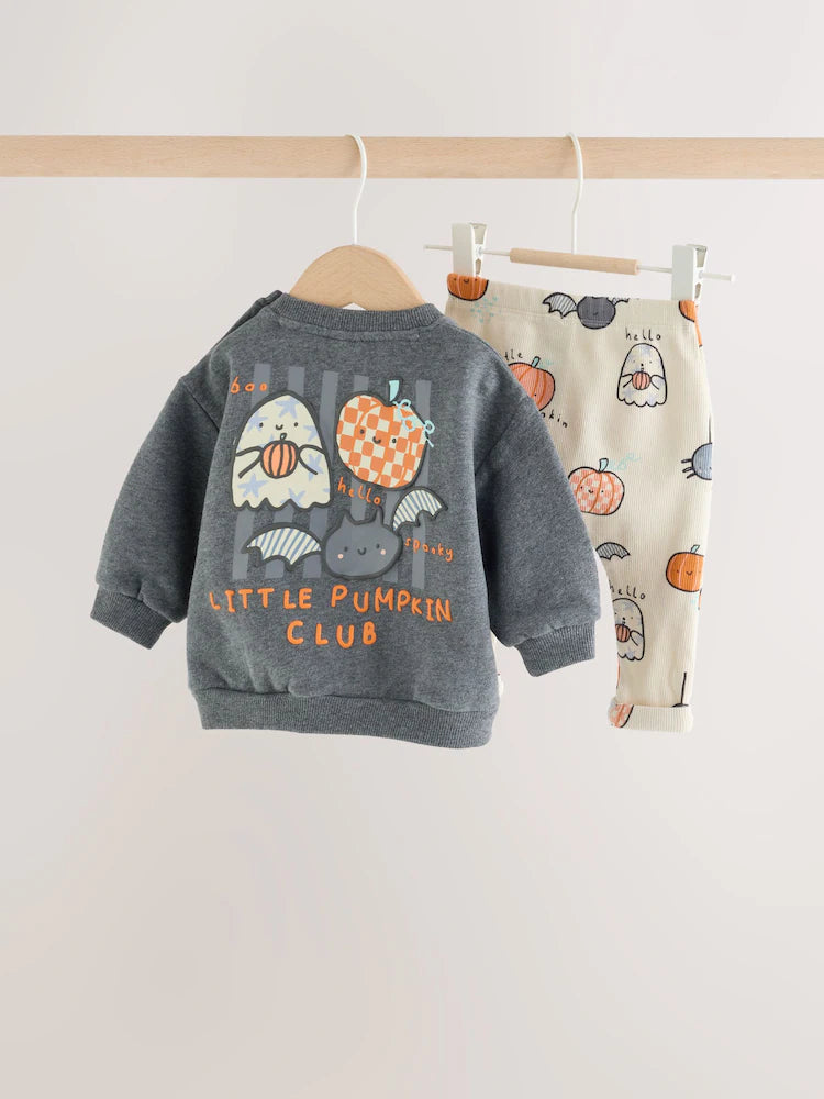 |BabyBoy| Conjunto de Moletom e Legging com Estampa de Personagem de Halloween (Cinza-Chumbo) – Bebê (0 meses a 2 anos)