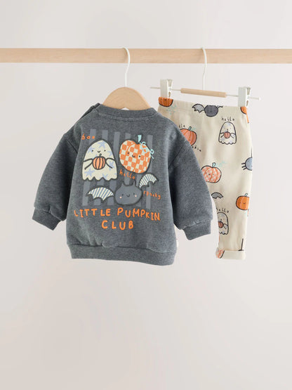 |BabyBoy| Conjunto de Moletom e Legging com Estampa de Personagem de Halloween (Cinza-Chumbo) – Bebê (0 meses a 2 anos)