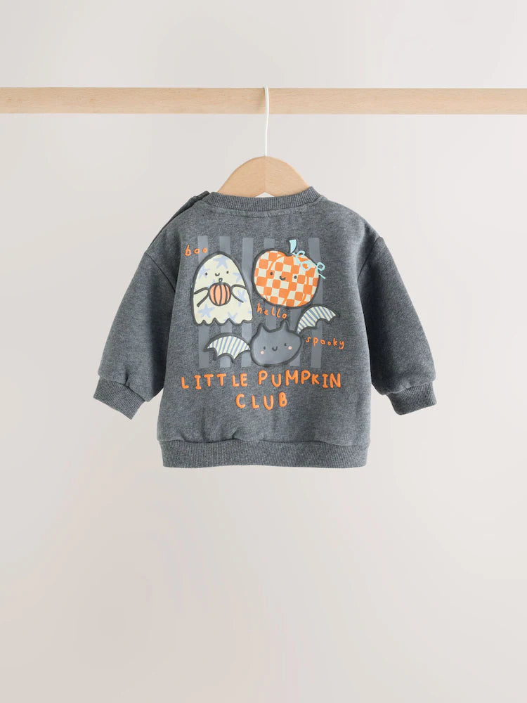 |BabyBoy| Conjunto de Moletom e Legging com Estampa de Personagem de Halloween (Cinza-Chumbo) – Bebê (0 meses a 2 anos)