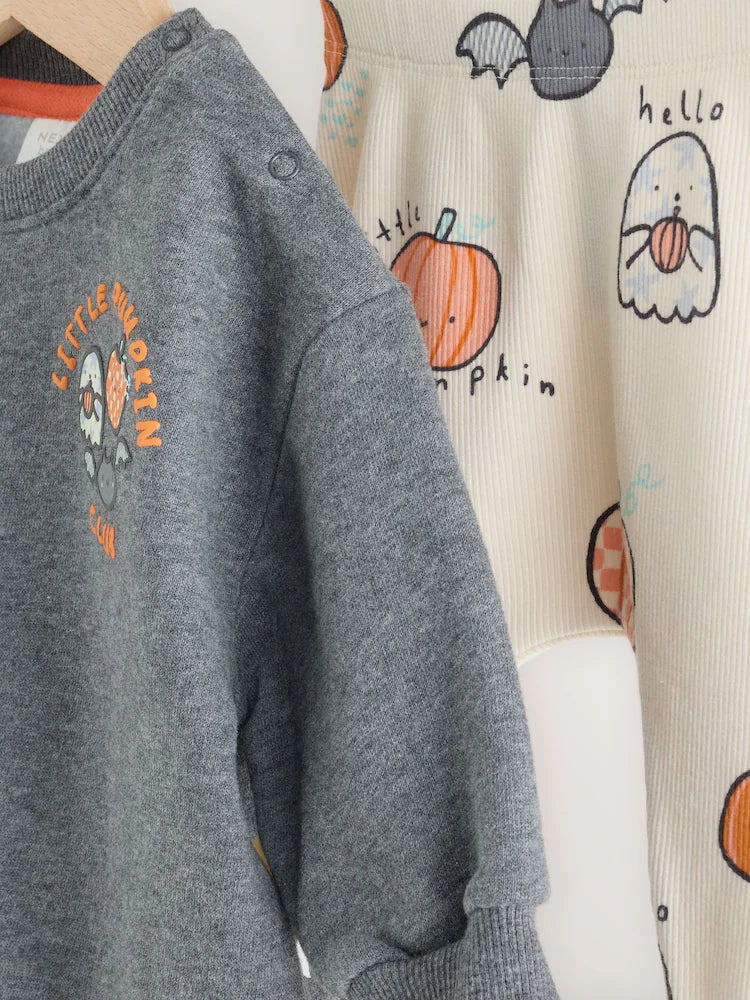 |BabyBoy| Conjunto de Moletom e Legging com Estampa de Personagem de Halloween (Cinza-Chumbo) – Bebê (0 meses a 2 anos)
