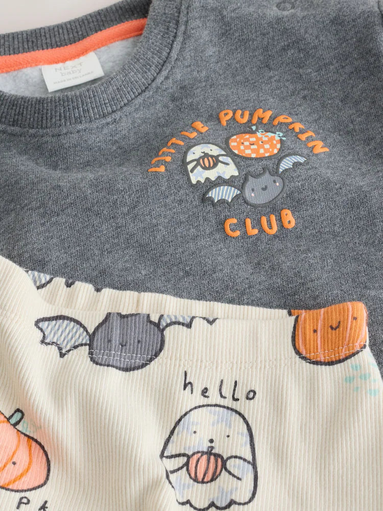 |BabyBoy| Conjunto de Moletom e Legging com Estampa de Personagem de Halloween (Cinza-Chumbo) – Bebê (0 meses a 2 anos)