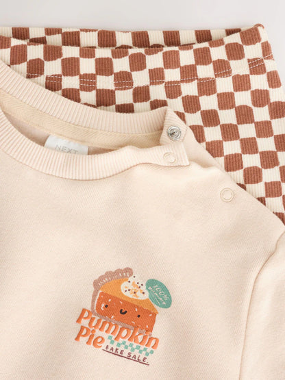 |BabyBoy| Conjunto de Moletom e Legging para Bebê com Estampa de Abóbora e Frase (0 meses a 2 anos) – Tons Neutros