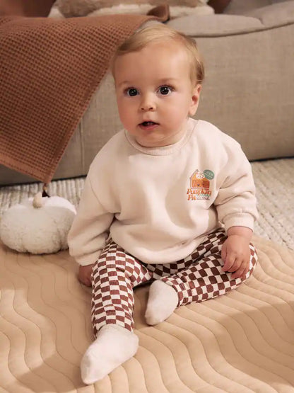 |BabyBoy| Conjunto de Moletom e Legging para Bebê com Estampa de Abóbora e Frase (0 meses a 2 anos) – Tons Neutros