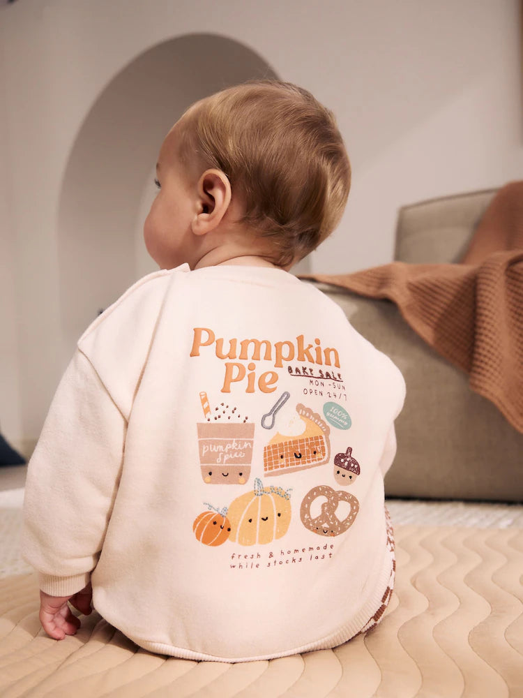 |BabyBoy| Conjunto de Moletom e Legging para Bebê com Estampa de Abóbora e Frase (0 meses a 2 anos) – Tons Neutros