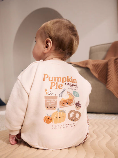 |BabyBoy| Conjunto de Moletom e Legging para Bebê com Estampa de Abóbora e Frase (0 meses a 2 anos) – Tons Neutros