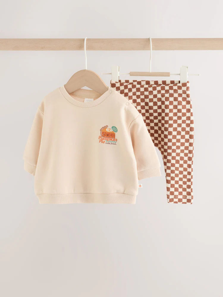 |BabyBoy| Conjunto de Moletom e Legging para Bebê com Estampa de Abóbora e Frase (0 meses a 2 anos) – Tons Neutros