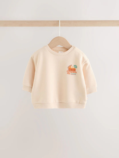 |BabyBoy| Conjunto de Moletom e Legging para Bebê com Estampa de Abóbora e Frase (0 meses a 2 anos) – Tons Neutros