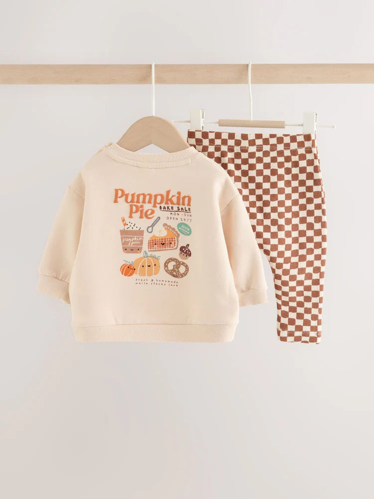 |BabyBoy| Conjunto de Moletom e Legging para Bebê com Estampa de Abóbora e Frase (0 meses a 2 anos) – Tons Neutros