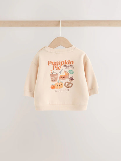 |BabyBoy| Conjunto de Moletom e Legging para Bebê com Estampa de Abóbora e Frase (0 meses a 2 anos) – Tons Neutros